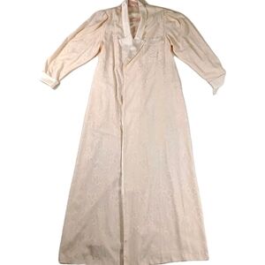 Vintage Valentino Intimo Robe Womens Medium Cream Satin Floral Old Hollywood